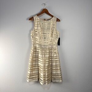 Tahari Sleeveless Illusion Stripe‎ Pleated Cocktail Dress Sz 6